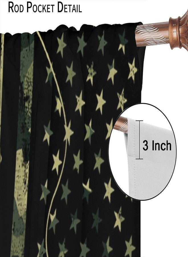 AAVEUP Country Fishing Curtains for Bedroom,Vintage Rustic Hunting Green Camo Pond Fishing Bass American Flag Patterns Window Drapes for Boys Men Living Room Country Cottage 42x45in（No Blackout） - Image 4